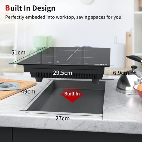 IsEasy Electric Induction Hob With Plug-in, Built-in & Portable Cooktop, 2 Zones 30cm 3000W - Image 5