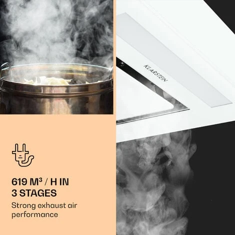 Klarstein Remy Ceiling Hood 90 Cm 619 M³/h 230W 3 Levels Remote Control - Image 4