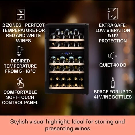Klarstein Barossa 40 Duo Wine Fridge 2 Zones 41 Bottles Glass Door Touch LED - Image 2