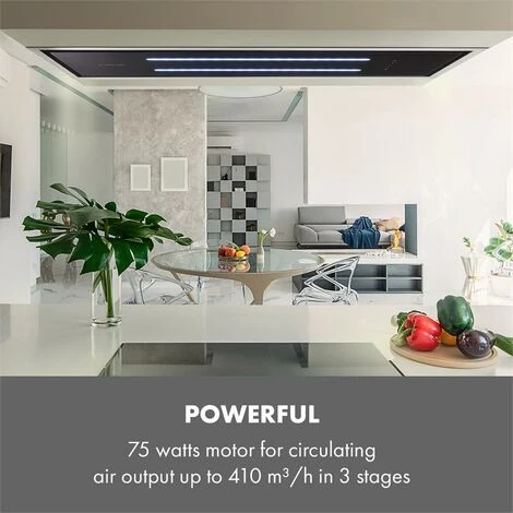 Klarstein High Line Ceiling Hood 77cm 410 M3 / H 75W 3 Steps Remote Control Black - Image 2
