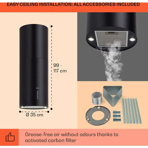 Klarstein Klarstein Beretta Island Cooker Extractor Hood Ø35cm Exhaust / Circulating Air 650m³ / H LED Black - Image 5