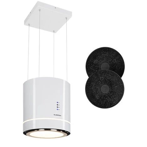 Klarstein Tron Ambience Island Cooker Extractor Hood Ø38cm Recirculation 540m³ / H LED White