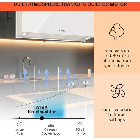 Klarstein Kronleuchter XL Kitchen Island Extractor Hood 90cm Recirculation 590m³/h LED Touchscreen White - Image 3