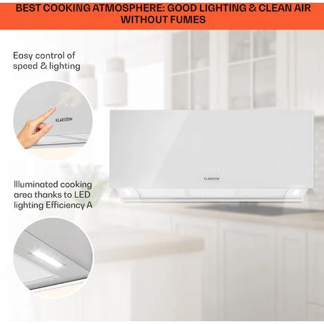 Klarstein Kronleuchter XL Kitchen Island Extractor Hood 90cm Recirculation 590m³/h LED Touchscreen White - Image 4