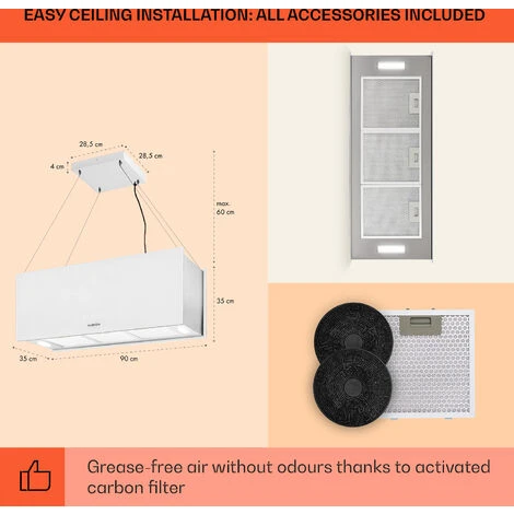 Klarstein Kronleuchter XL Kitchen Island Extractor Hood 90cm Recirculation 590m³/h LED Touchscreen White - Image 5