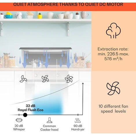 Klarstein Royal Flush Eco Cooker Hood 90 Cm 576 M³/h A+ - Image 3
