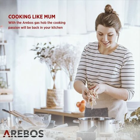 AREBOS Stainless Steel Gas Cooker - 5 Burners - 68 Cm - Image 3