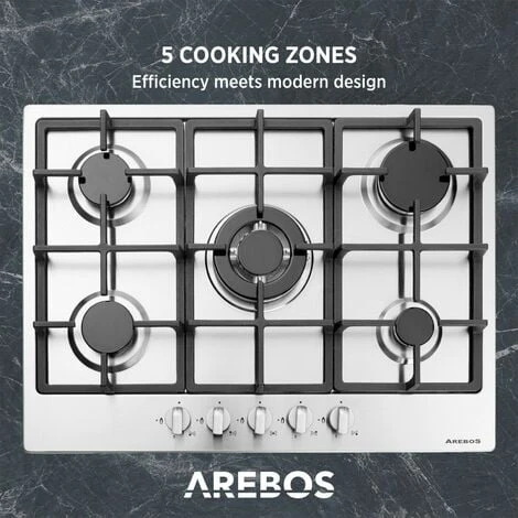 AREBOS Stainless Steel Gas Cooker - 5 Burners - 68 Cm - Image 4