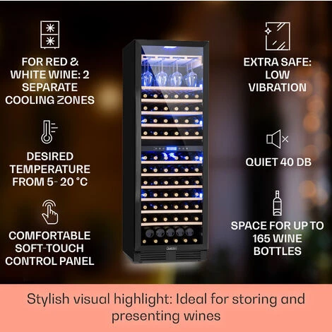 Klarstein Vinovilla Grande 162 Built-in Duo Onyx Edition Wine Fridge 425 Litres 162 Bottles - Image 2
