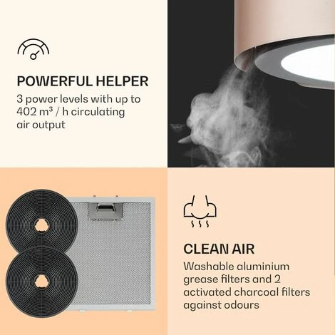 Klarstein Skyfall Smart, Island Extractor Hood, Ø45cm, Circulating Air, 402m³ / H, LED, Stainless Steel, Gold - Image 5