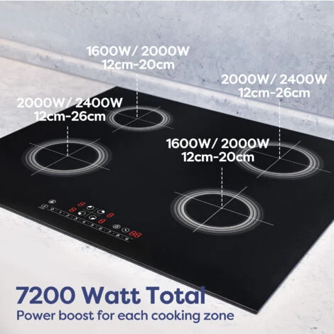 CIARRA Built-in 4 Zones Induction Hob, Integrated Electric Cooktop With Booster Function 7200W-CD4BBIH - Image 4