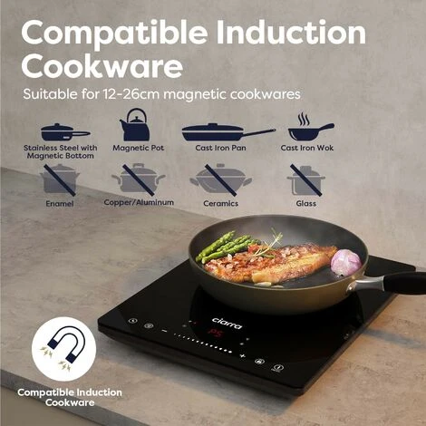 CIARRA Single Induction Hob 2000W, Touch Control Black Polished Crystal Glass Panel Safety Lock-CBTIH1 - Image 5