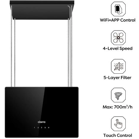CIARRA 48cm Island Hood 700m3/h With 4-speed Extraction Class A++ Ceiling Hood -CD4850B - Image 2