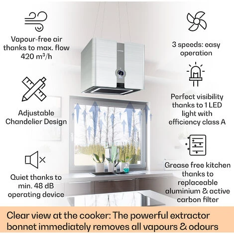 Klarstein Futurelight Smart Island Bonnet Recirculation 420m³/h LED Stainless Steel - Image 2