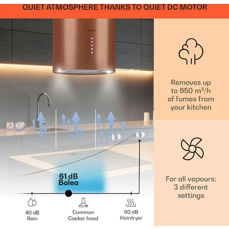 Klarstein Beretta, Island Extractor Hood, Ø 35 Cm, Exhaust / Circulating Air, 650m³ / H, LED, Copper - Image 3