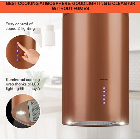 Klarstein Beretta, Island Extractor Hood, Ø 35 Cm, Exhaust / Circulating Air, 650m³ / H, LED, Copper - Image 4