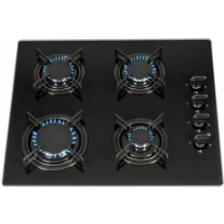 SIA GHG612BL 60cm Black 4 Burner Gas On Glass Hob With Enamel Pan Stands & FFD