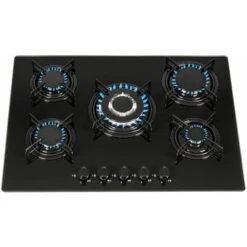 SIA GHG713BL 70cm Black 5 Burner Gas On Glass Hob With Enamel Pan Stands & FFD