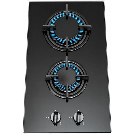 SIA GHG301BL 30cm Black 2 Burner Gas On Glass Domino Hob & Cast Iron Stands