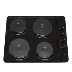 SIA PHP601BL 60cm Black 4 Zone Electric Solid Plate Easy Clean Side Control Hob