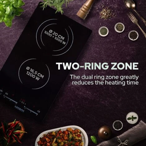 AREBOS Glass Ceramic Hob 3000 W 2 Hobs 30cm Autarkic With Sensor Touch Child Safety Lock Overheating Protection Auto Switch-off - Image 4