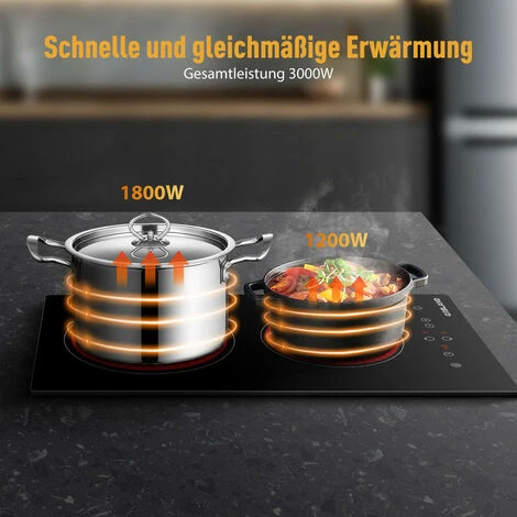 GASLAND Chef CH30BF 30cm Built-in Ceramic Hob, 2 Zones Electric Cooktop Sensor Touch Controls Timer Child Lock, 3kW - Image 2