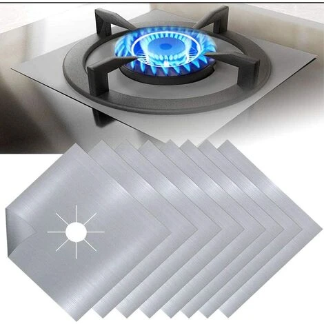 8Pcs Gas Hob Protector Teflon Silver Hob Gas Protector Gas Stove Protector Gas Stove Gas Burner Protector Non-stick Corrosion Protector (Silver 2727cm)