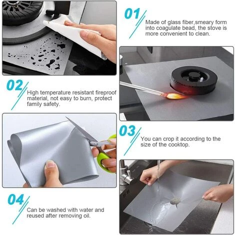 8Pcs Gas Hob Protector Teflon Silver Hob Gas Protector Gas Stove Protector Gas Stove Gas Burner Protector Non-stick Corrosion Protector (Silver 2727cm) - Image 5