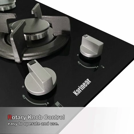 Karinear 30cm Built-in 2 Burners Gas Hob Black Tempered Glass Gas Cooktop, Cast Iron Pan Support, NG/LPG Convertible - Image 4