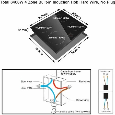 Induction Hob, 4 Zones Built-in Electric Hob 60cm Induction Cooker 6400w Touch Control, Child-safety Lock, Stop&go Function, Hard Wire, No Plug Included - Image 2