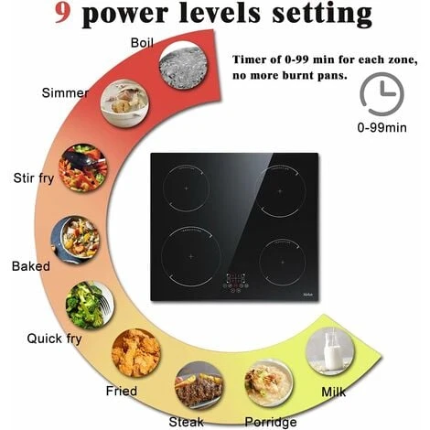 Induction Hob, 4 Zones Built-in Electric Hob 60cm Induction Cooker 6400w Touch Control, Child-safety Lock, Stop&go Function, Hard Wire, No Plug Included - Image 4