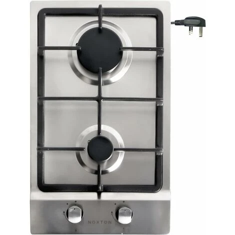 NOXTON Built-in 2 Burner Gas Cooker, Stainless Steel Gas Hob With Plug, Cast Iron Pan Support, Flame Out Protection, NG/LPG Kit