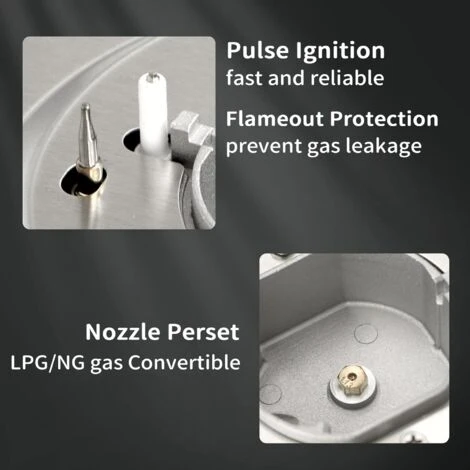 NOXTON Built-in 2 Burner Gas Cooker, Stainless Steel Gas Hob With Plug, Cast Iron Pan Support, Flame Out Protection, NG/LPG Kit - Image 5