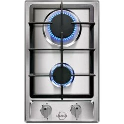 2 Burners Gas Hob, Built-in Gas Cooktop With With Flame Failure Protection 30cm Stainless Steel LPG/NG Convertible Included Plug