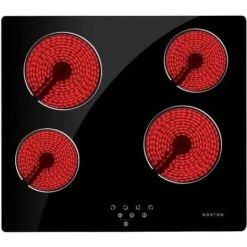 NOXTON Ceramic Hob, Built-in 4 Zone Electric Hobs 60cm Black Glass Panel Cooker With Touch Controls