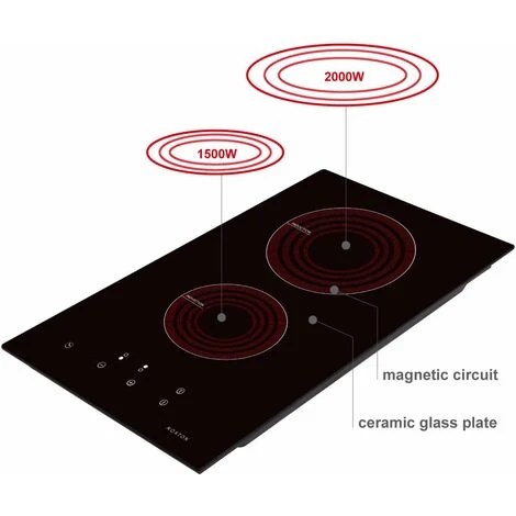 NOXTON Induction Hob Built-in 2 Zone Domino Electric Hobs With Touch Controls Black Glass Hot Plate 30cm 3500W - Image 2