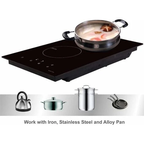 NOXTON Induction Hob Built-in 2 Zone Domino Electric Hobs With Touch Controls Black Glass Hot Plate 30cm 3500W - Image 3