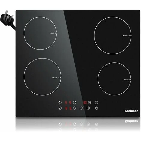 Karinear Plug In Induction Hob, 60cm 4 Zones Electric Hob With Touch Control, Black Vitro Ceramic Glass
