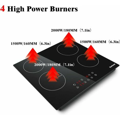 Karinear Plug In Induction Hob, 60cm 4 Zones Electric Hob With Touch Control, Black Vitro Ceramic Glass - Image 3