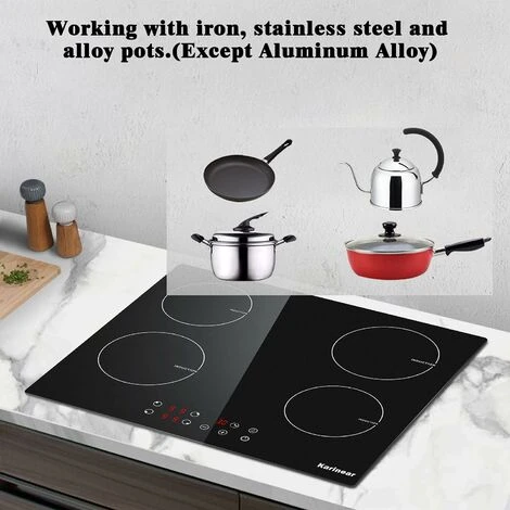 Karinear Plug In Induction Hob, 60cm 4 Zones Electric Hob With Touch Control, Black Vitro Ceramic Glass - Image 5