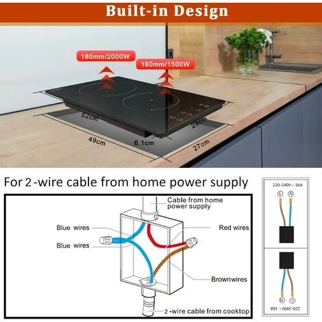 2 Zone Induction Hob, Hobsir Electric Hob 30cm, Built-in Induction Cooker, Touch Control, 9 Heating Levels, Safety Lock, Timer, 3500W, Hard Wire, No Plug Included - Image 2