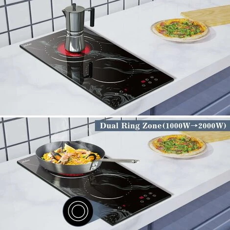 2 Zone Ceramic Hob, Hobsir Built-in Electric Hob 30cm, Marble, 3200W, Touch Control, Doul Zone, 9 Heating Levels, Safety Lock,Timer, Hard Wire, No Plug Included, LH09 - Image 3