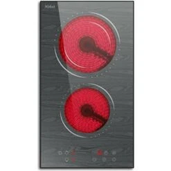 2 Zone Ceramic Hob, Hobsir Built-in Electric Hob 30cm, Marble, 3200W, Touch Control, Doul Zone, 9 Heating Levels, Safety Lock, Timer, Hard Wire, No Plug Included, LH06