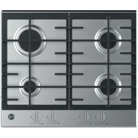 Hoover 60cm 4 Burner Gas Hob In Stainless Steel, Cast Iron Grids - HHG6BRK3X