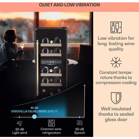 Klarstein Vinovilla 17 Built-In Duo Vilhelmine Edition Wine Fridge 17 Bottles 3-Colour Glass Door - Image 4