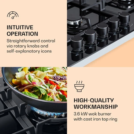 Klarstein Ignito Chef Edition 5 Zones Gas Hob 5 Burners Sabaf Burners Glass Ceramic - Image 5