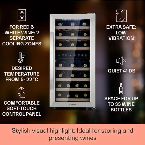 Klarstein Vinamour 33 Duo Wine Fridge 2 Zones 89 L / 33 Bottles 5-18°C Touch - Image 2