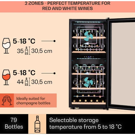 Klarstein Barossa 79 Duo Wine Fridge 79 Bottles 204 Litres 2 Zones - Image 3
