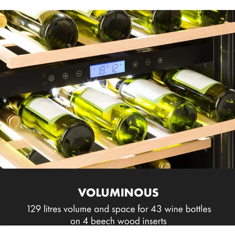 Klarstein Vinovilla 43 Built-In Duo Onyx Edition Wine Fridge 129 Litres 43 Bottles 2 Zones - Image 5